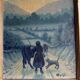 Oil on canvas by Bernard XXe representing a farmer's wife on a path