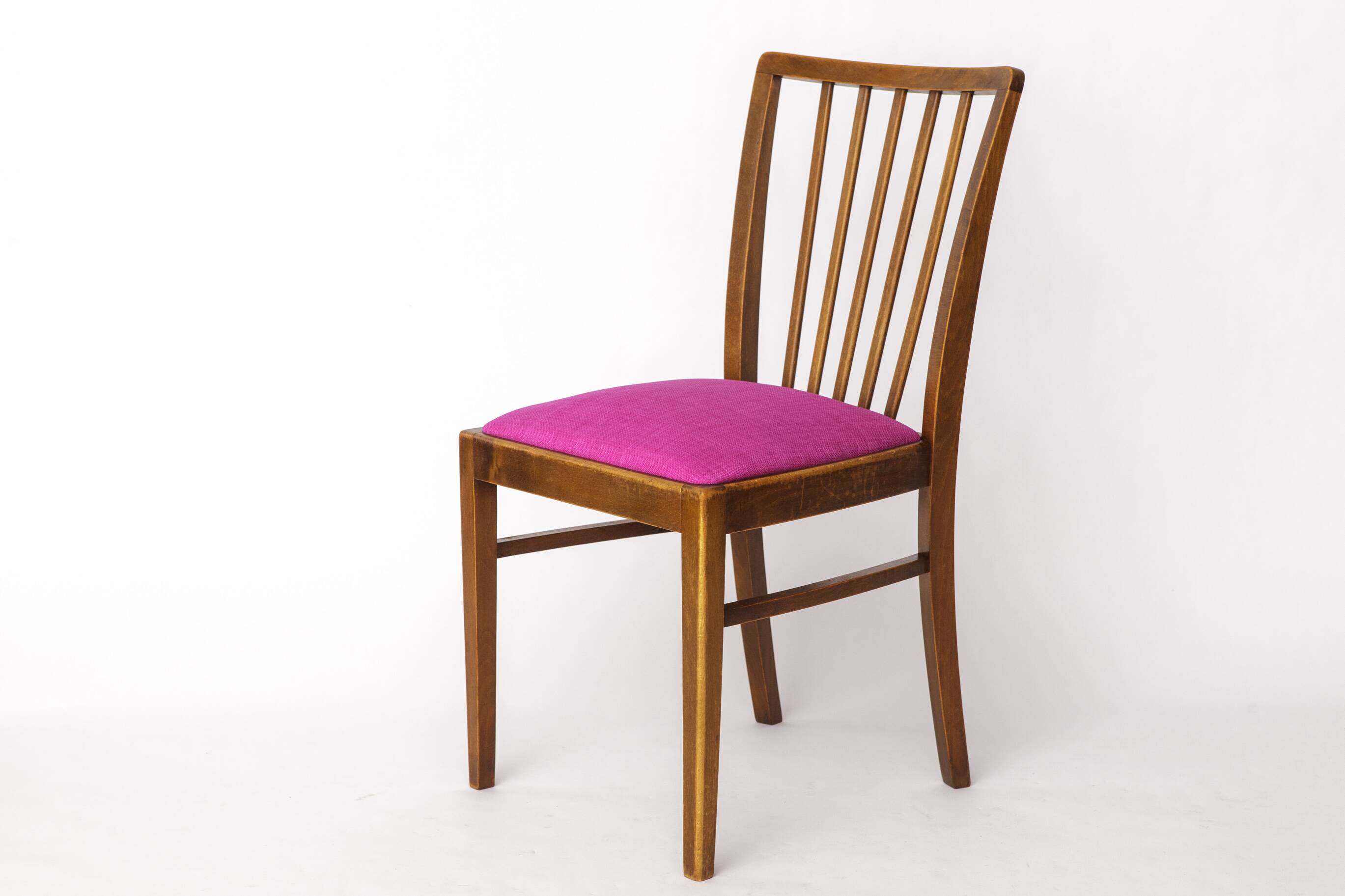 Vintage German Chair – 1950s Beech Wood – Magenta Upholstery – Mid-Century