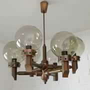 Lustre 6 lumières vintage en bois