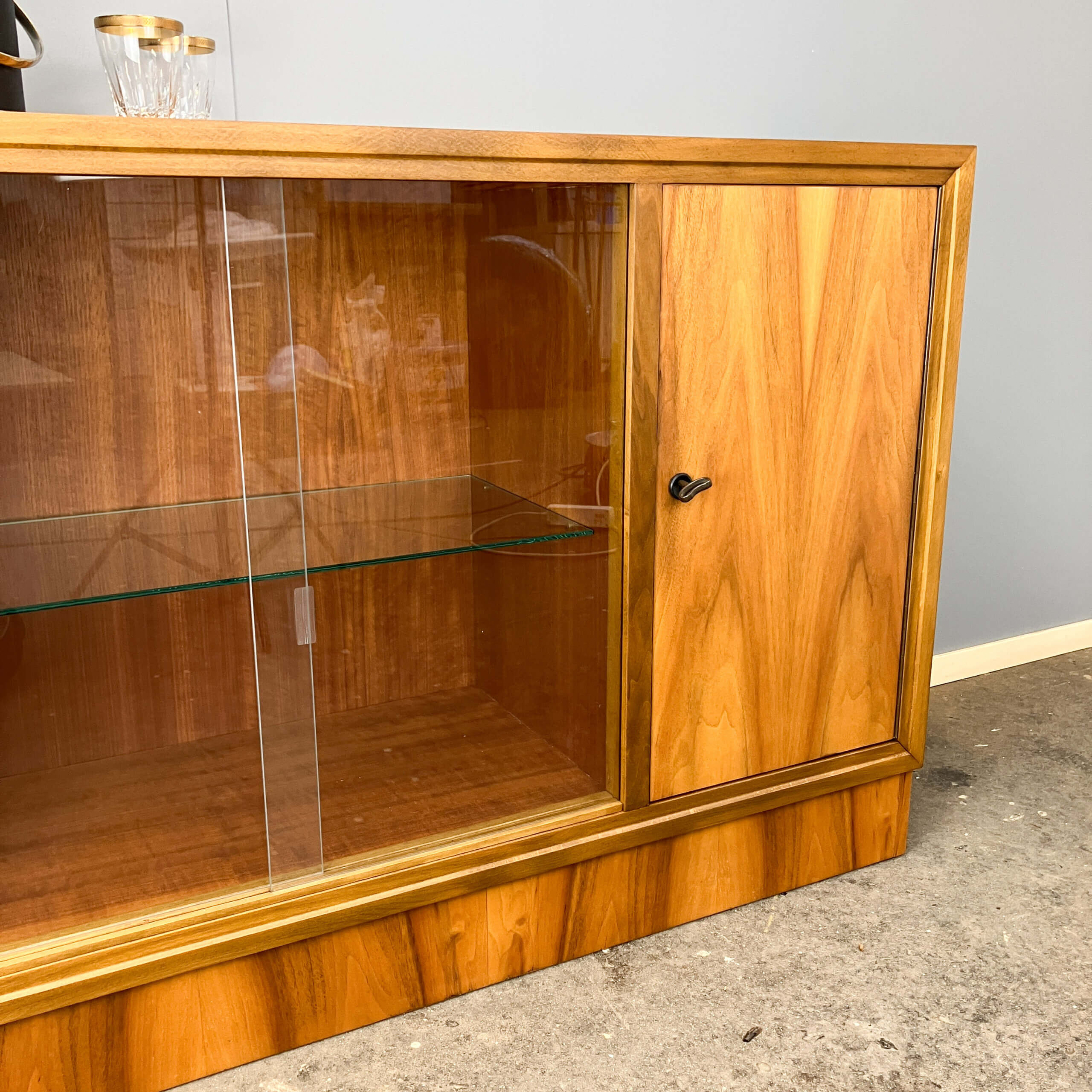 Vintage display cabinet with bar compartment, walnut, 60s
