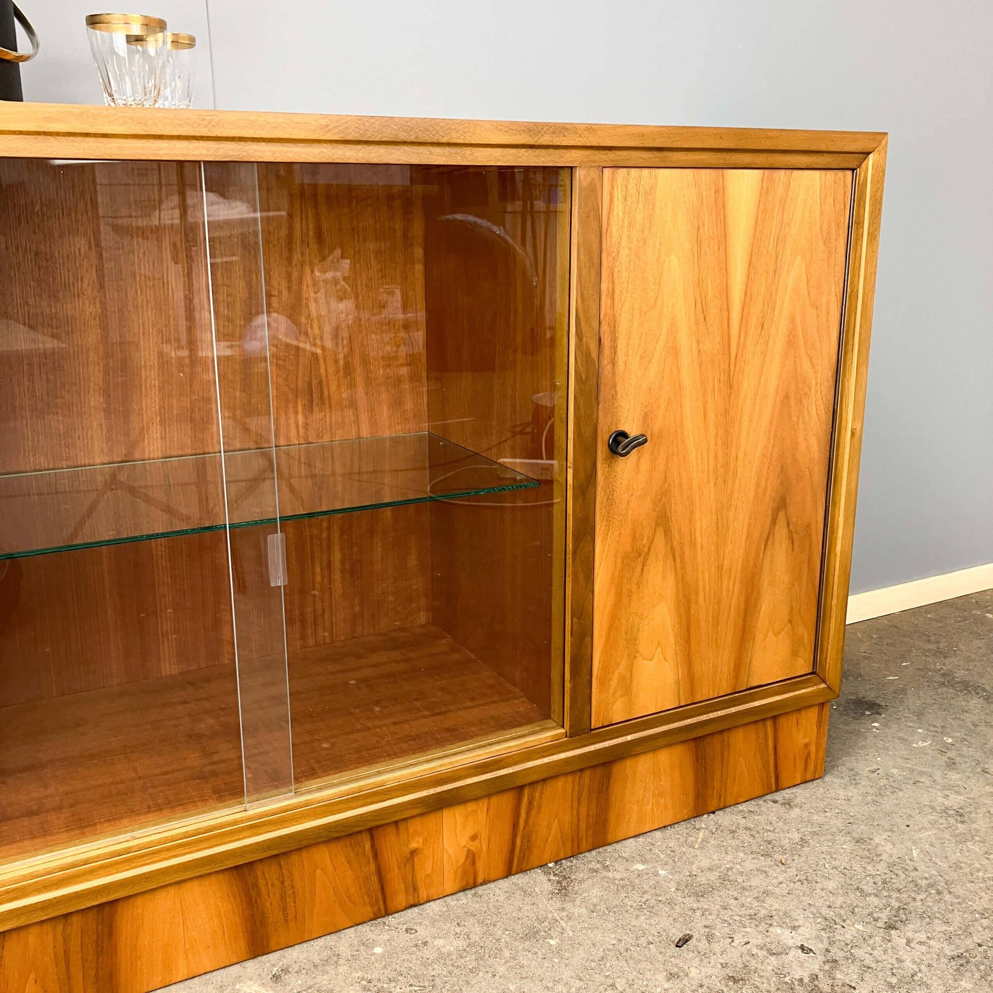Vintage display cabinet with bar compartment, walnut, 60s