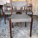 Series of 6 Scandinavian chairs in wood + gray skai, 70s vintage #a572