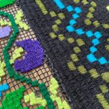 Floral handmade vintage rug, purple floral design with crochet border 145x174cm