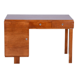 Czech Art Deco Oak Writing Desk Made in the 1930s, Restored