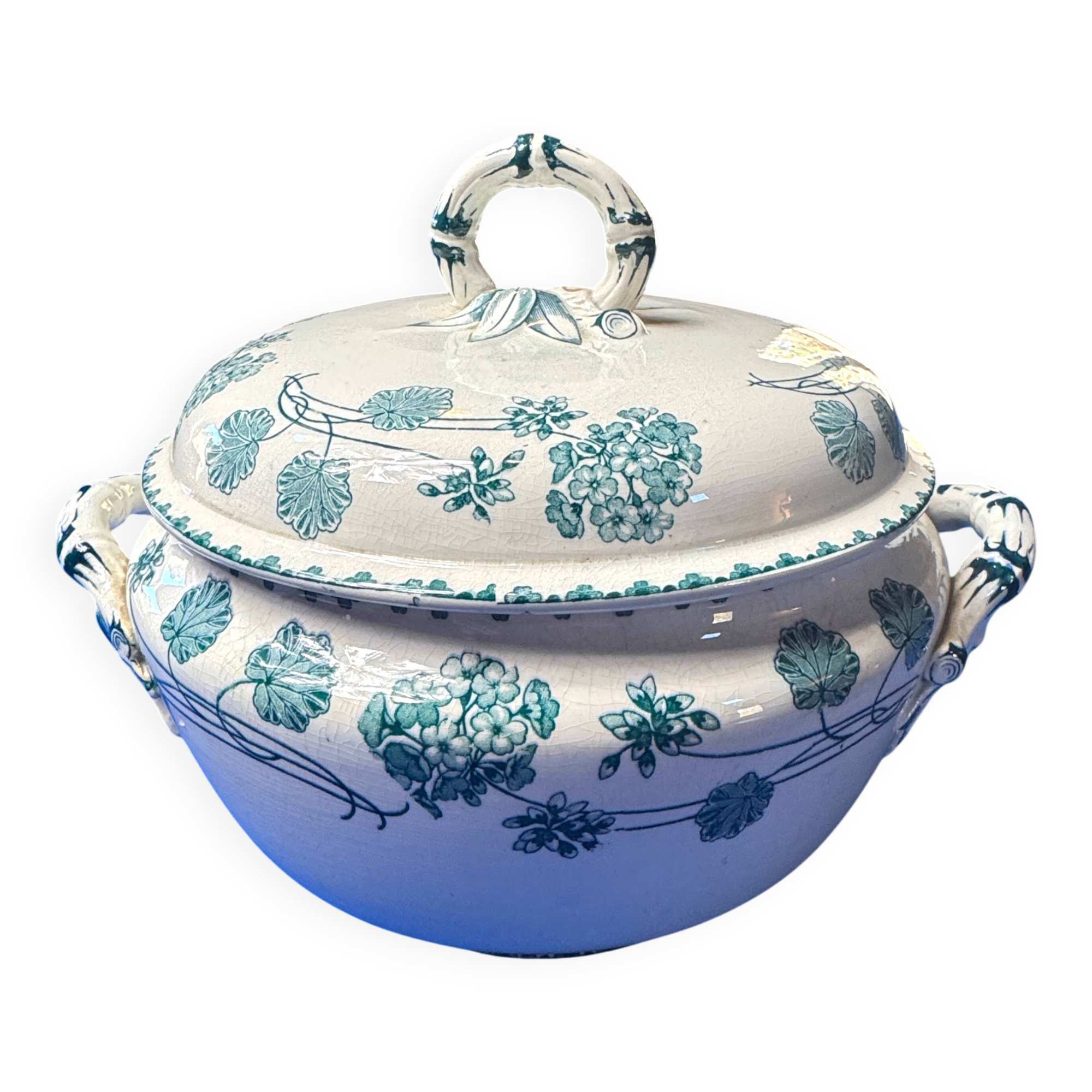 Antique Sarreguemines U&C soup tureen, geranium