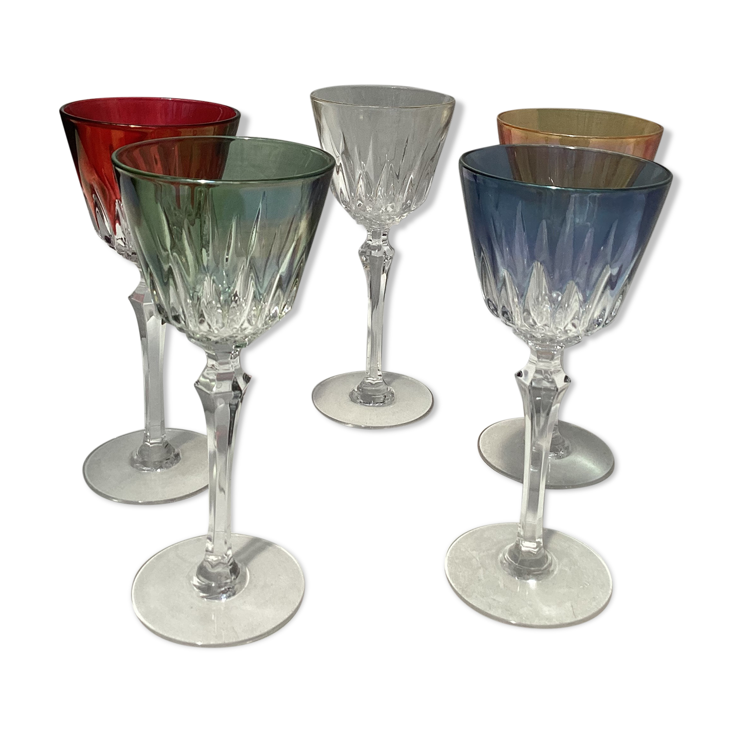 Suite of five crystal standing glasses color