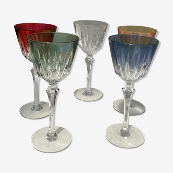 Suite of five crystal standing glasses color