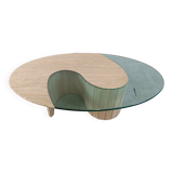 Table basse en travertin et verre années 1970