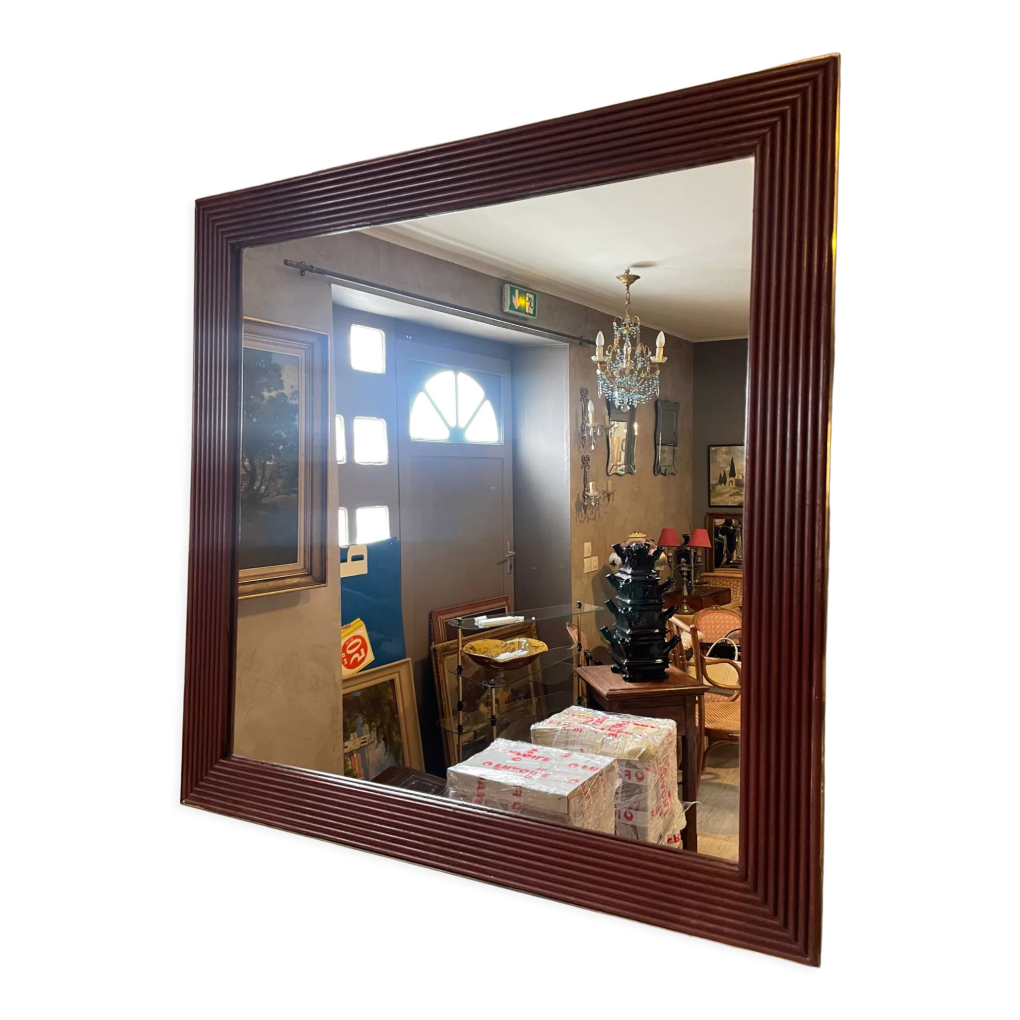 Mirror in wood and brass, 80 cm