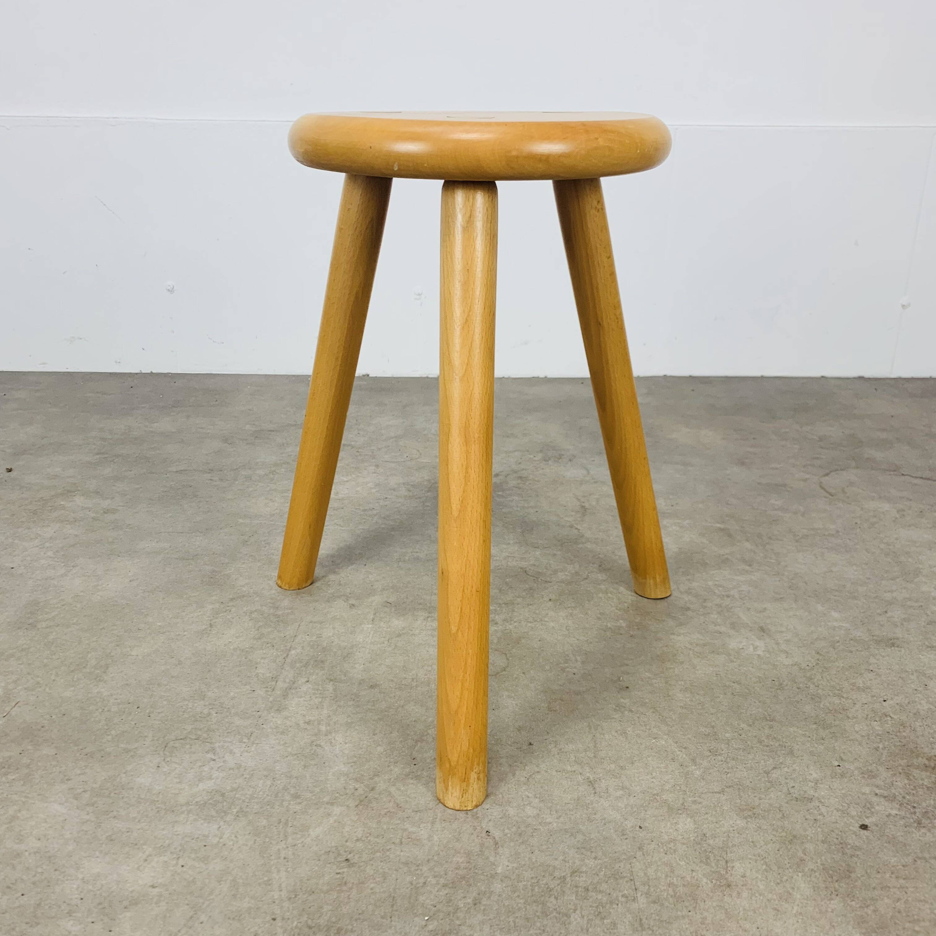 Brutalist solid wood tripod stool