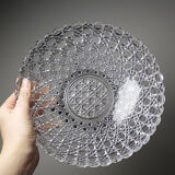 Pressed glass coupe with diamond points, antique from 1920-1950 on a pewter base.