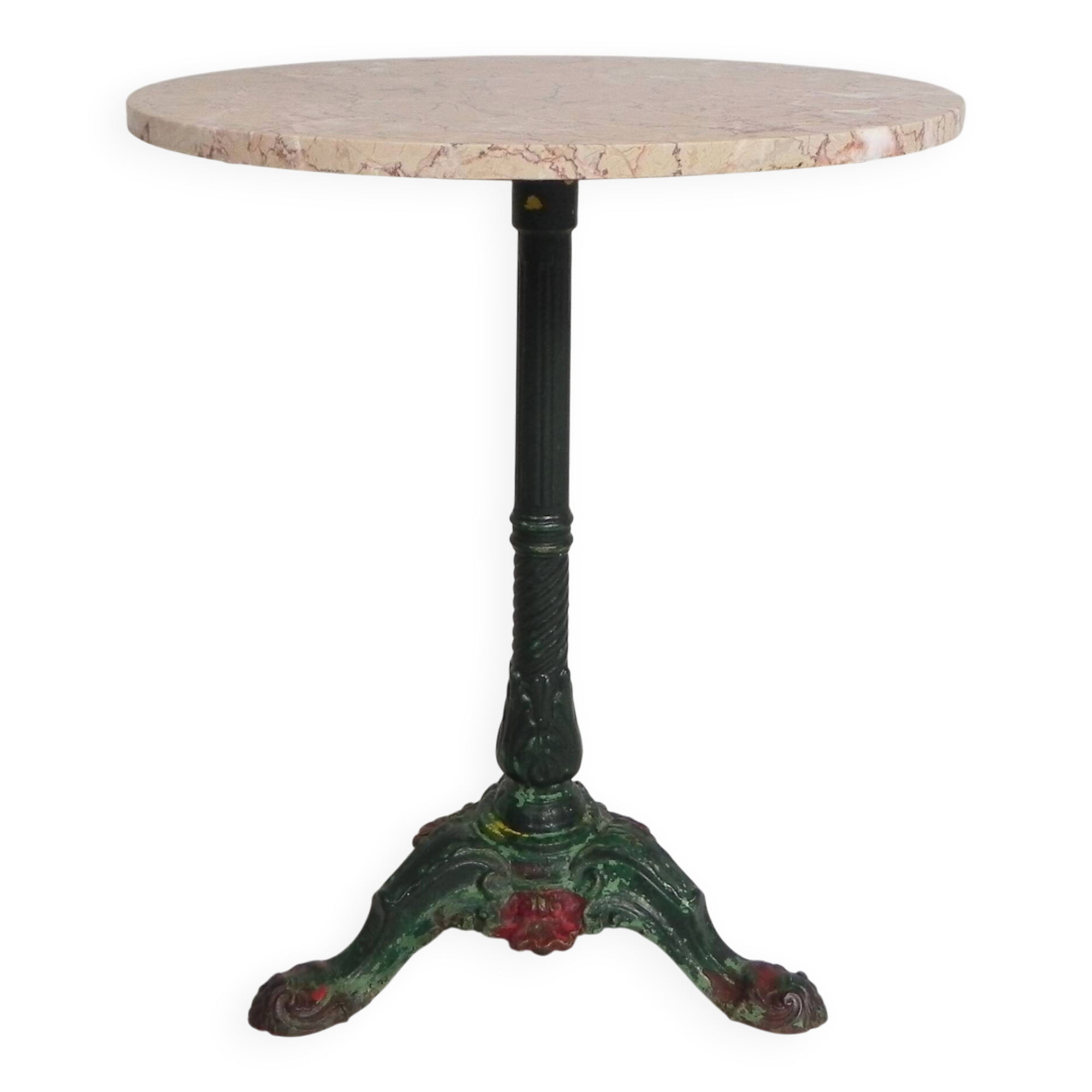 Bistro table with cast iron legs and marble top, 1920s.