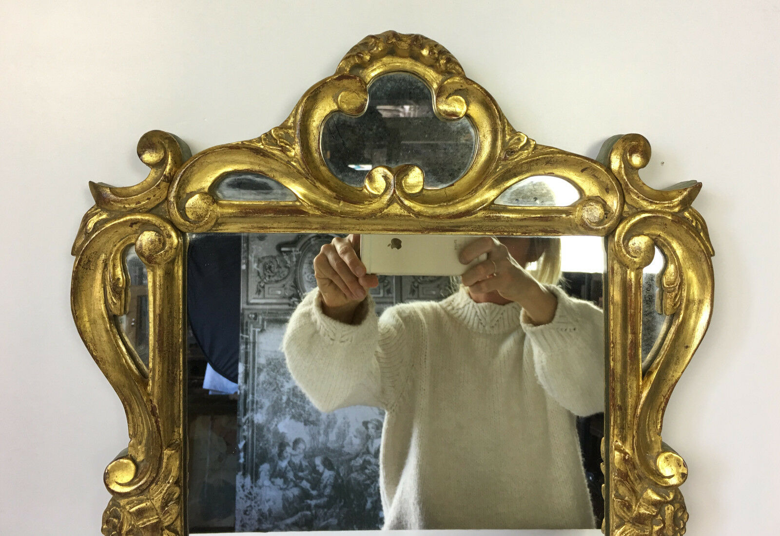 Gilded and patinated mirror sculpted 55 x 37cm