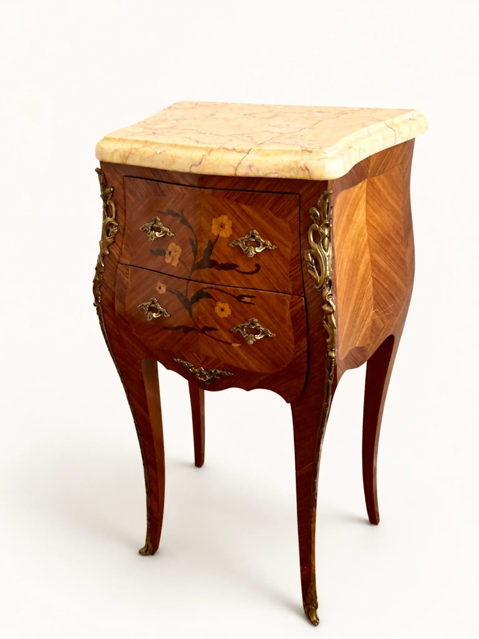 Vintage Marble Top Nightstand, Louis XV French Bedside Table