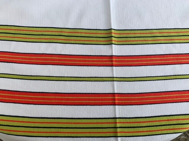 Large rectangular tablecloth with stripes on a vintage white background