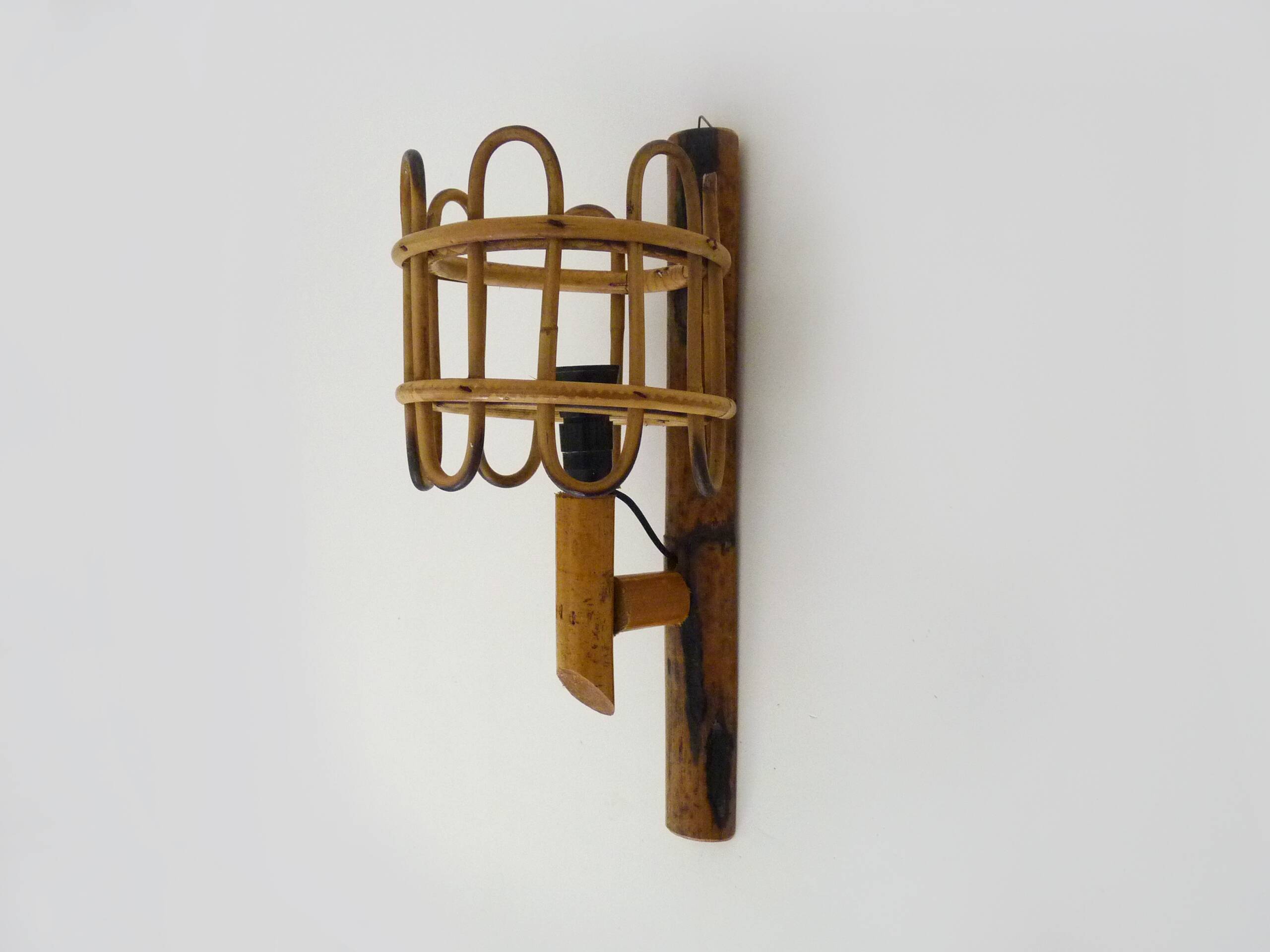 Rattan bamboo lantern wall light. 1950s-1960s
