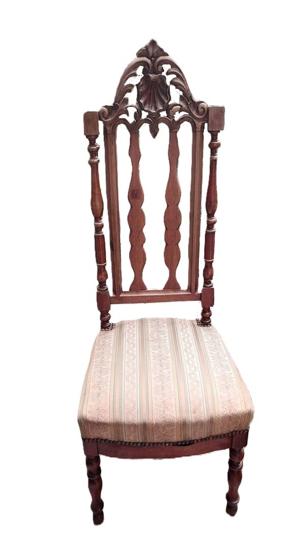 Chaise de Nourrice Napoléon III en  bois foncé vernissé assise tissu rayé 1