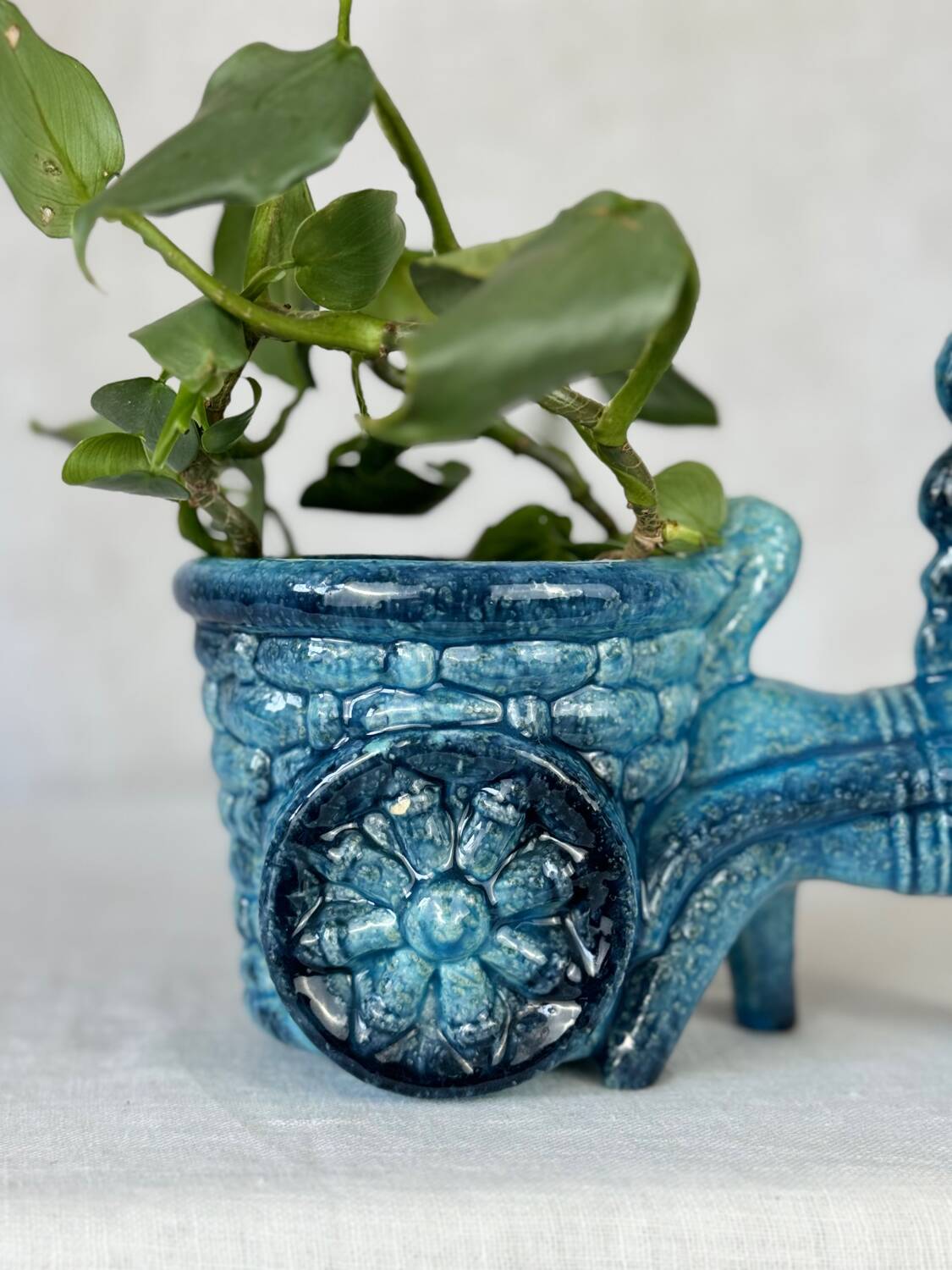 Vintage donkey turquoise blue plant pot / planter