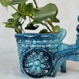 Vintage donkey turquoise blue plant pot / planter