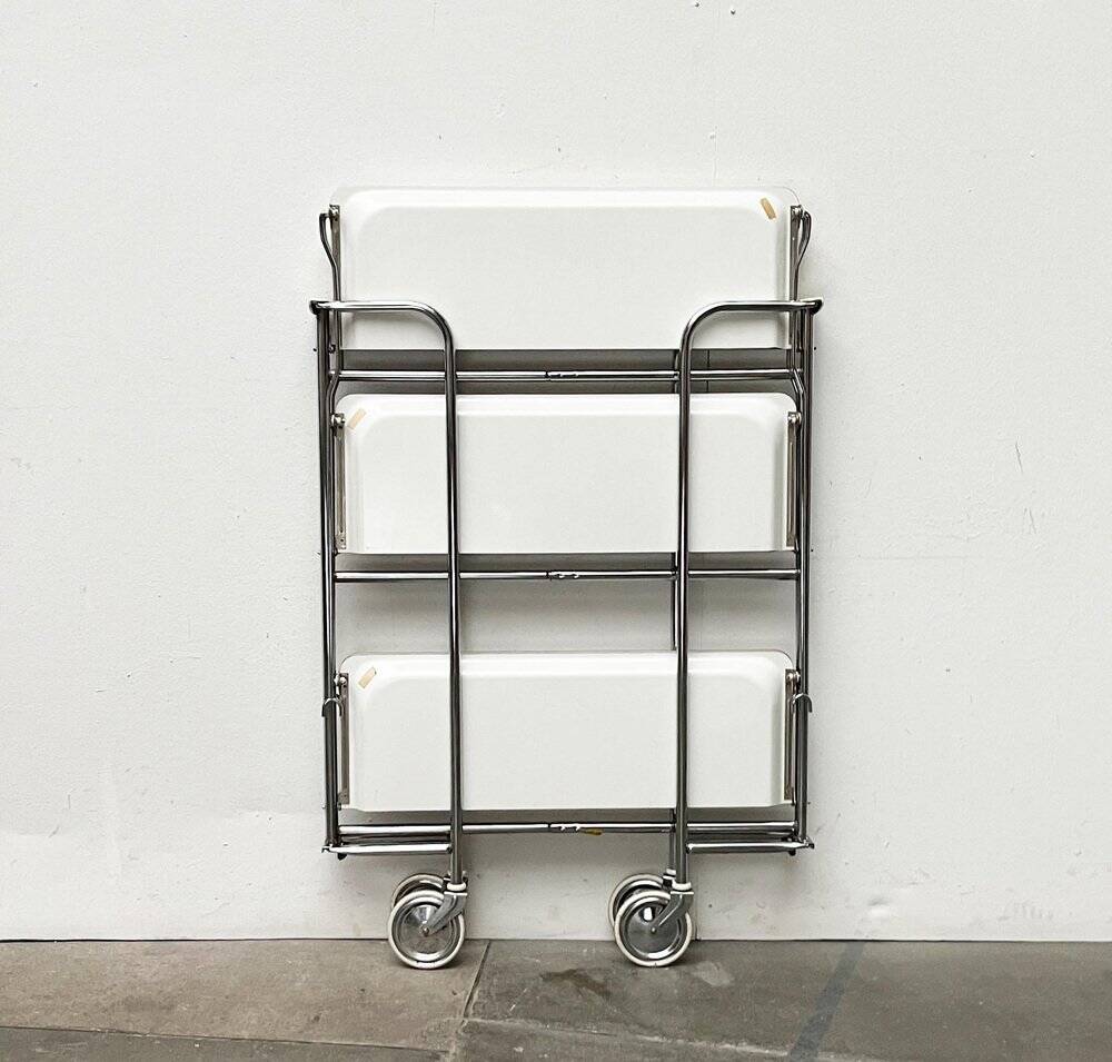 Vintage German folding service trolley with 3 shelves, 1970s.