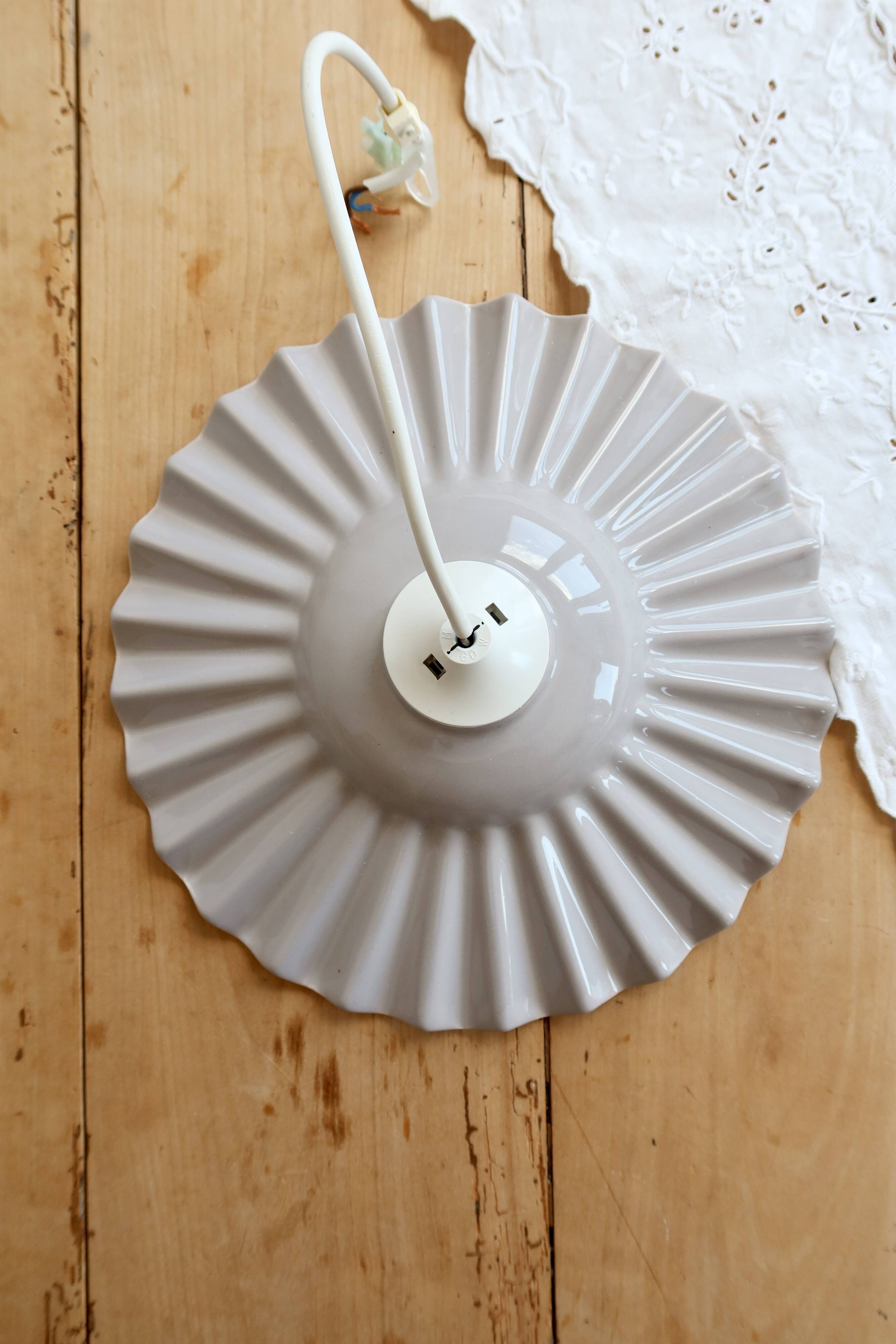 Vintage lilac taupe pleated ceramic pendant light