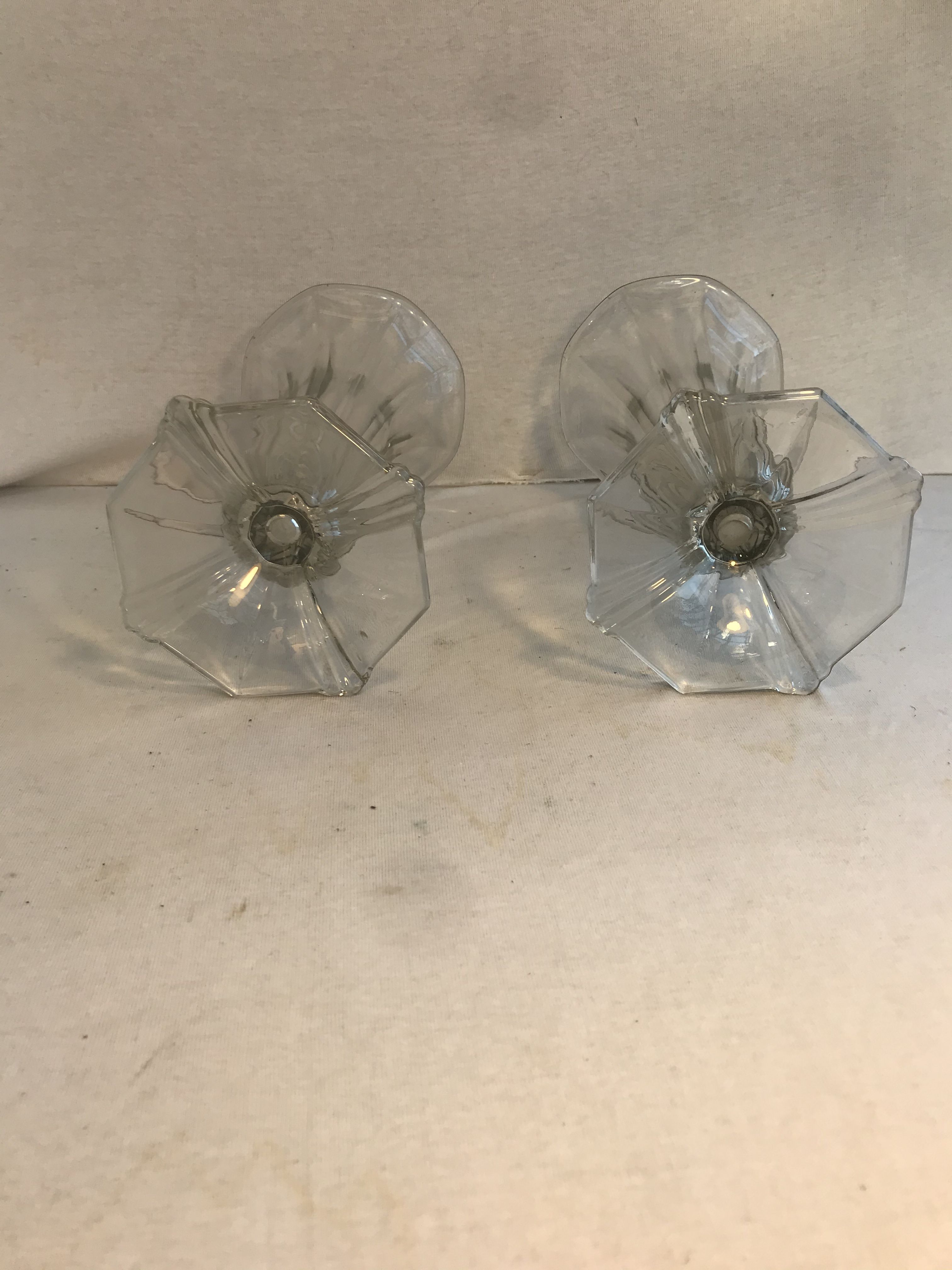 Pair of antique Art Deco style vases in moulded glass and vintage decoration