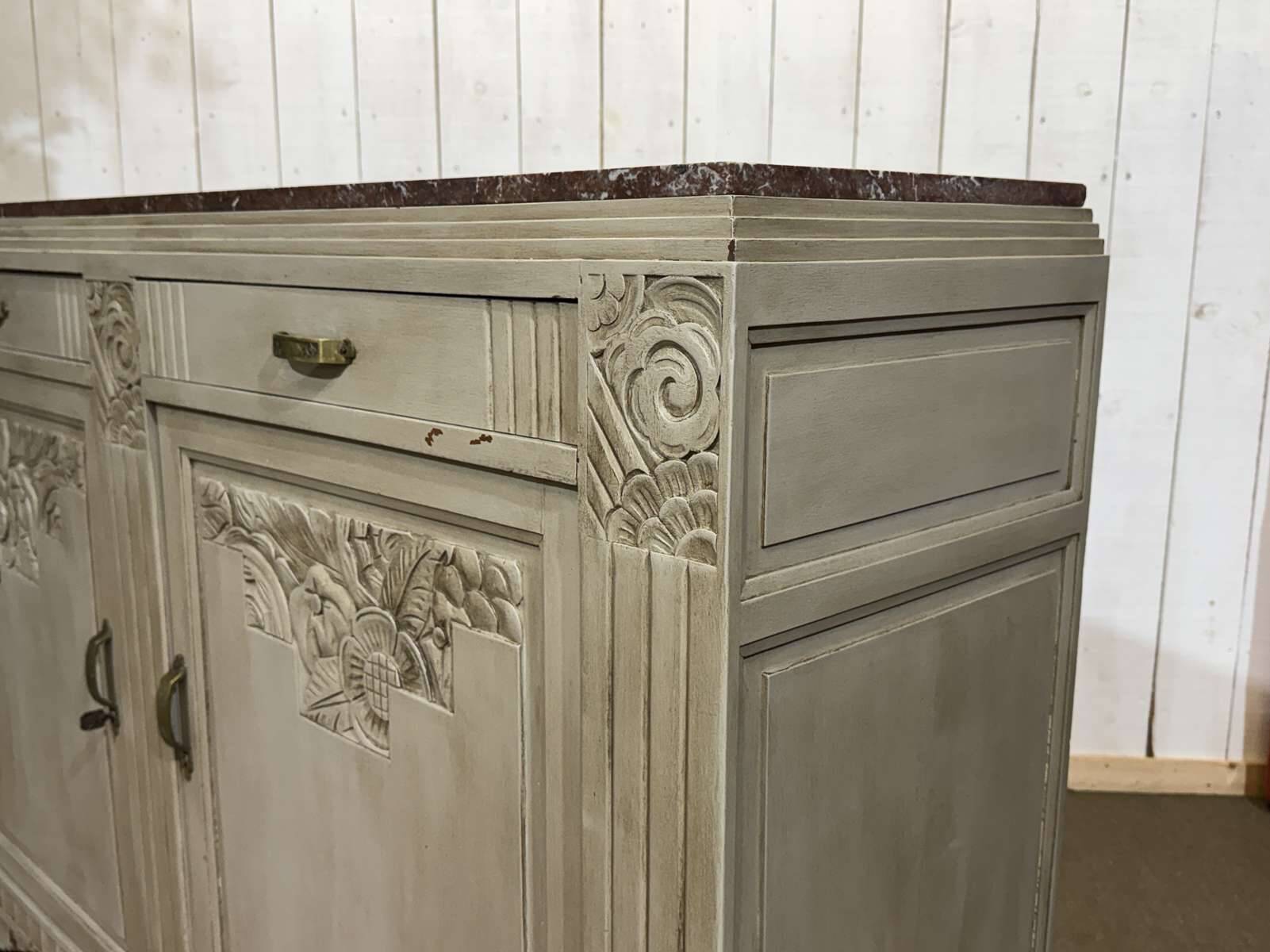 Art Deco sideboard in walnut, oak and marble top.