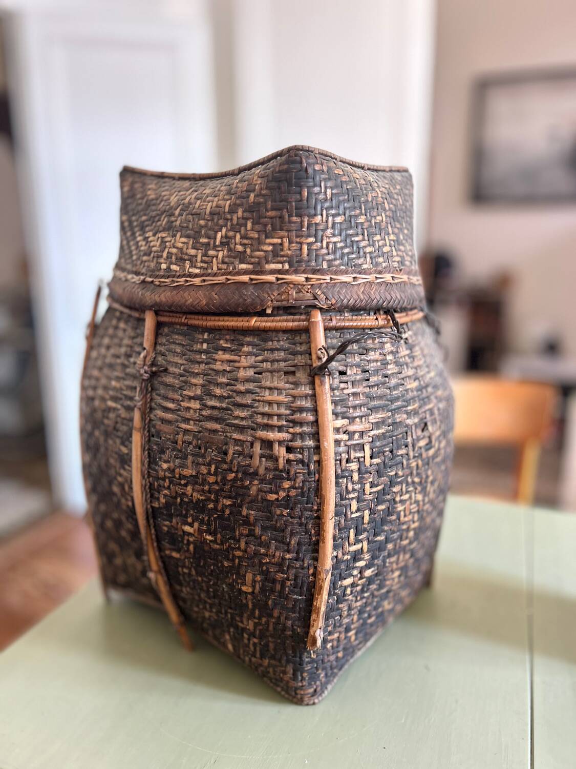 Antique Laotian rattan basket