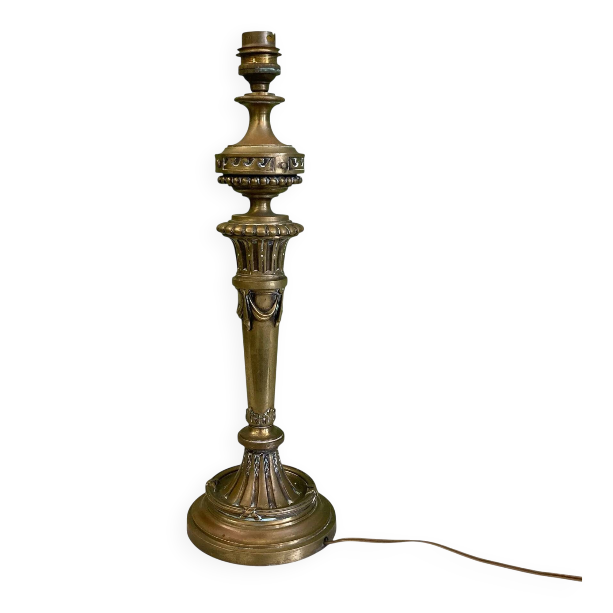 Large bronze lamp base from the late 19th century. Torch table lamp.