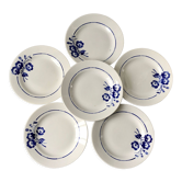 Lot de 6 assiettes plates Saint-Amand fleurs bleues modèle "Nancy" années 30-40