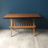 Coffee table, magazine rack with compass feet