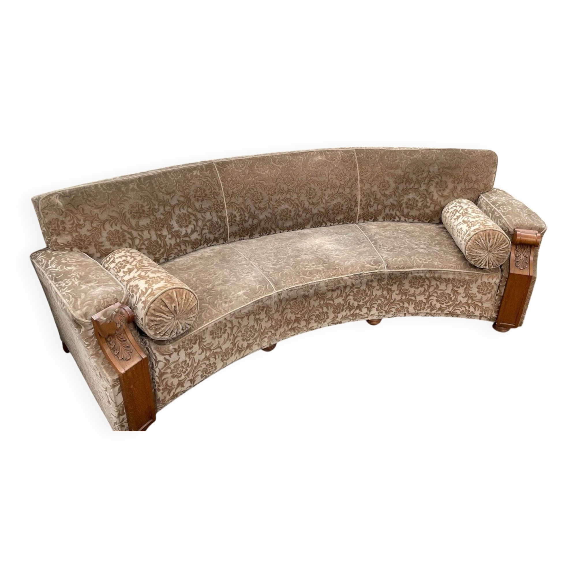 Canapé Vintage Courbé en Bois et Velours, 1930s