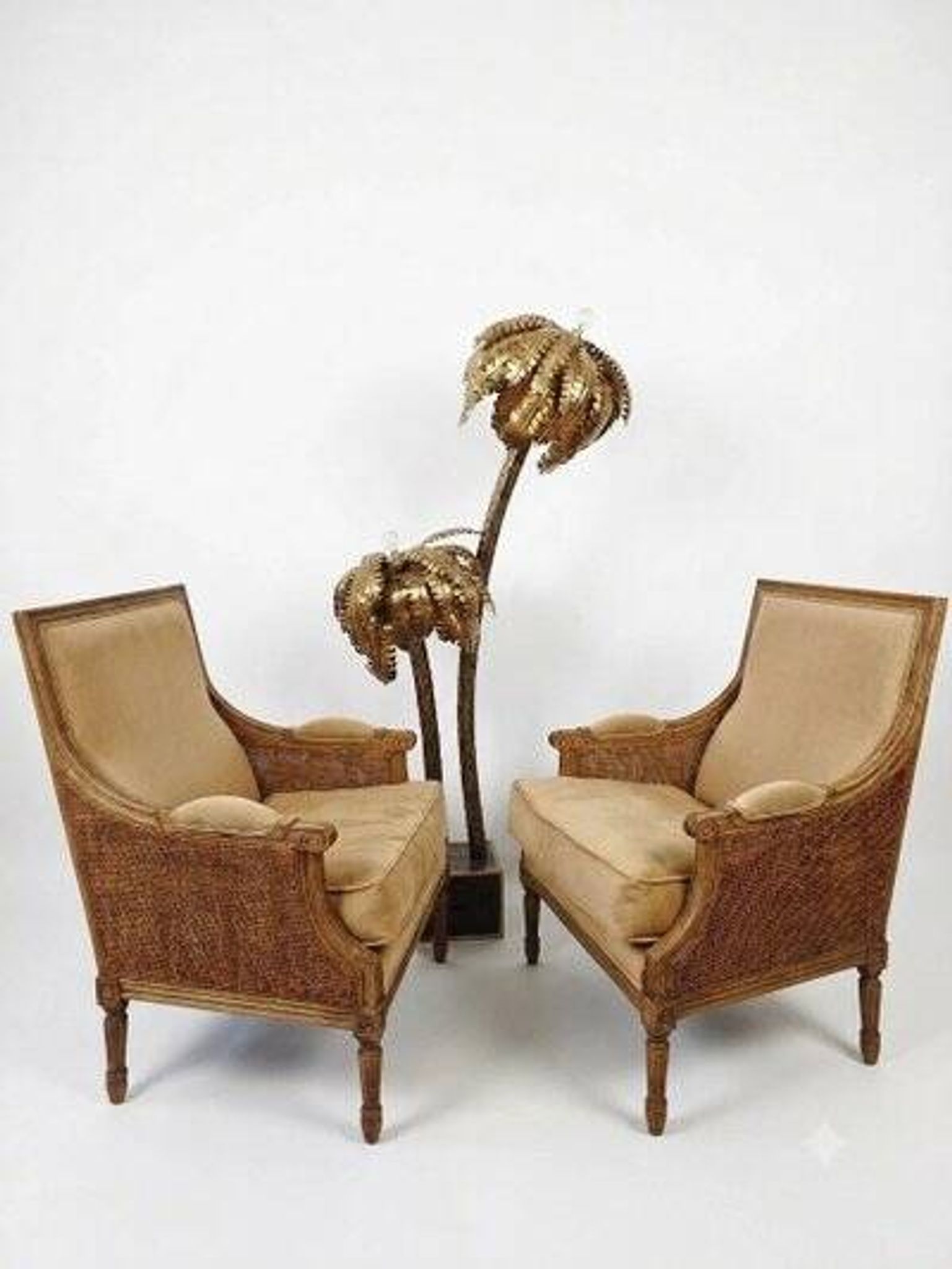 Pair of French antique Louis XV style armchairs (cane back armchairs)