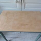 Table, desk Smoked green base, wooden top.