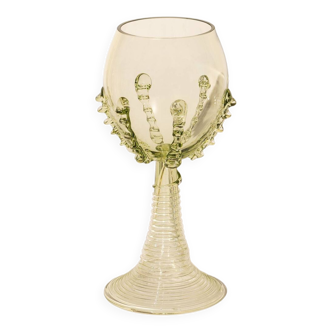 Pair of mouthblown wine goblets - large ribbed
