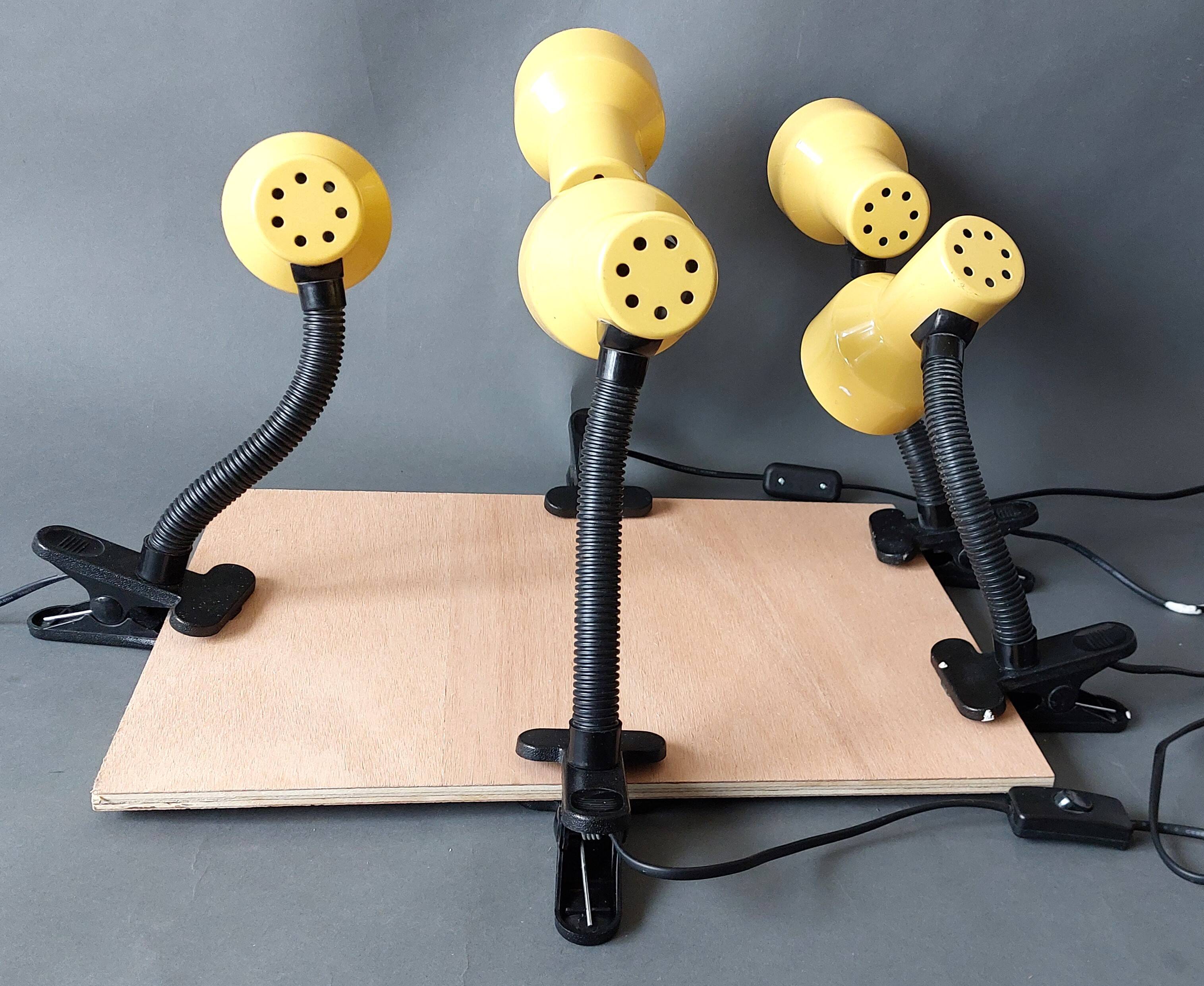 Series of 5 yellow lacquered adjustable clamp spotlights 1980 Vintage.