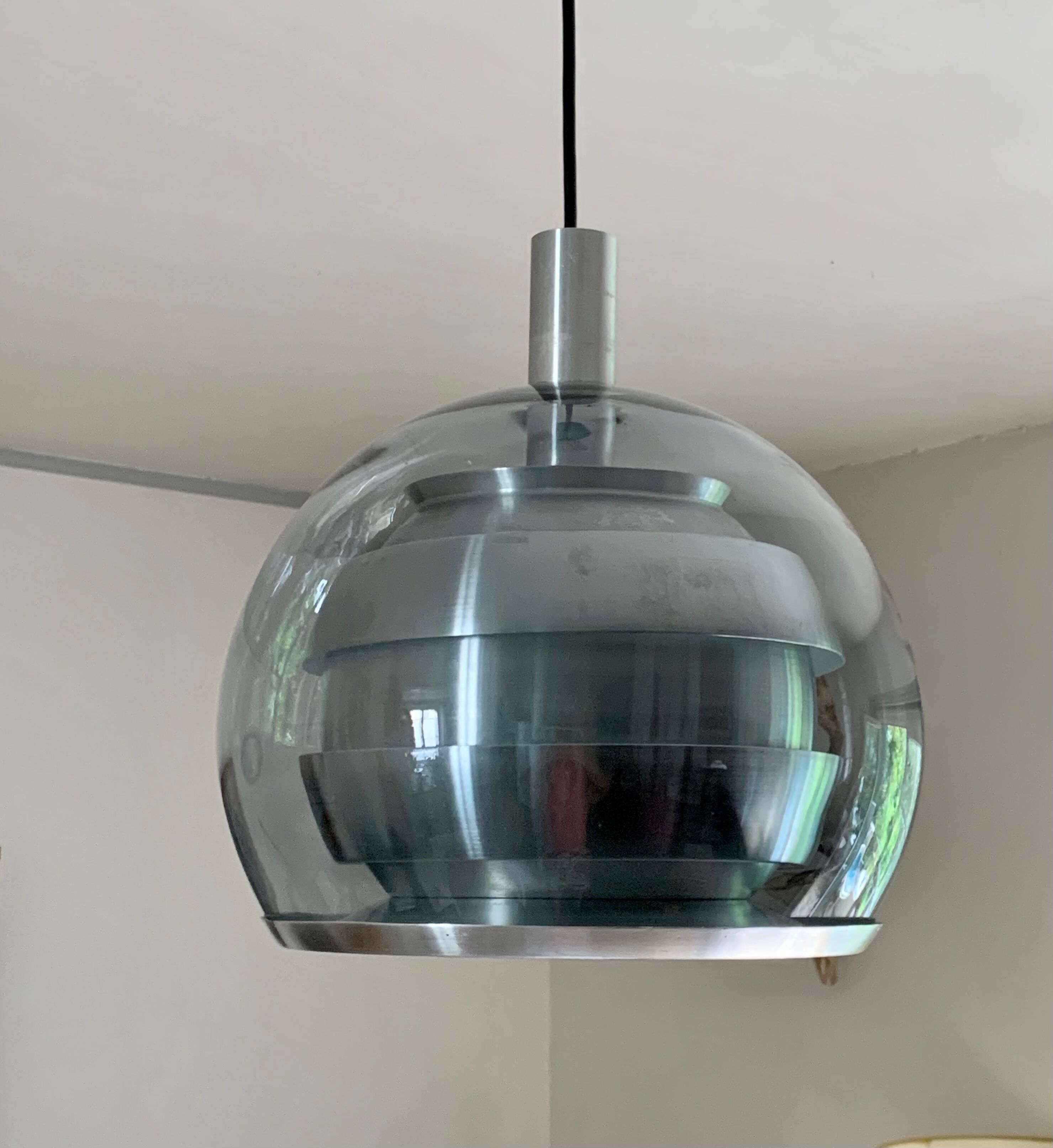 Doria metal and bluish glass hanging lamp