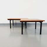 Suite of two vintage modernist Isa coffee tables in teak and black metal from the 60s