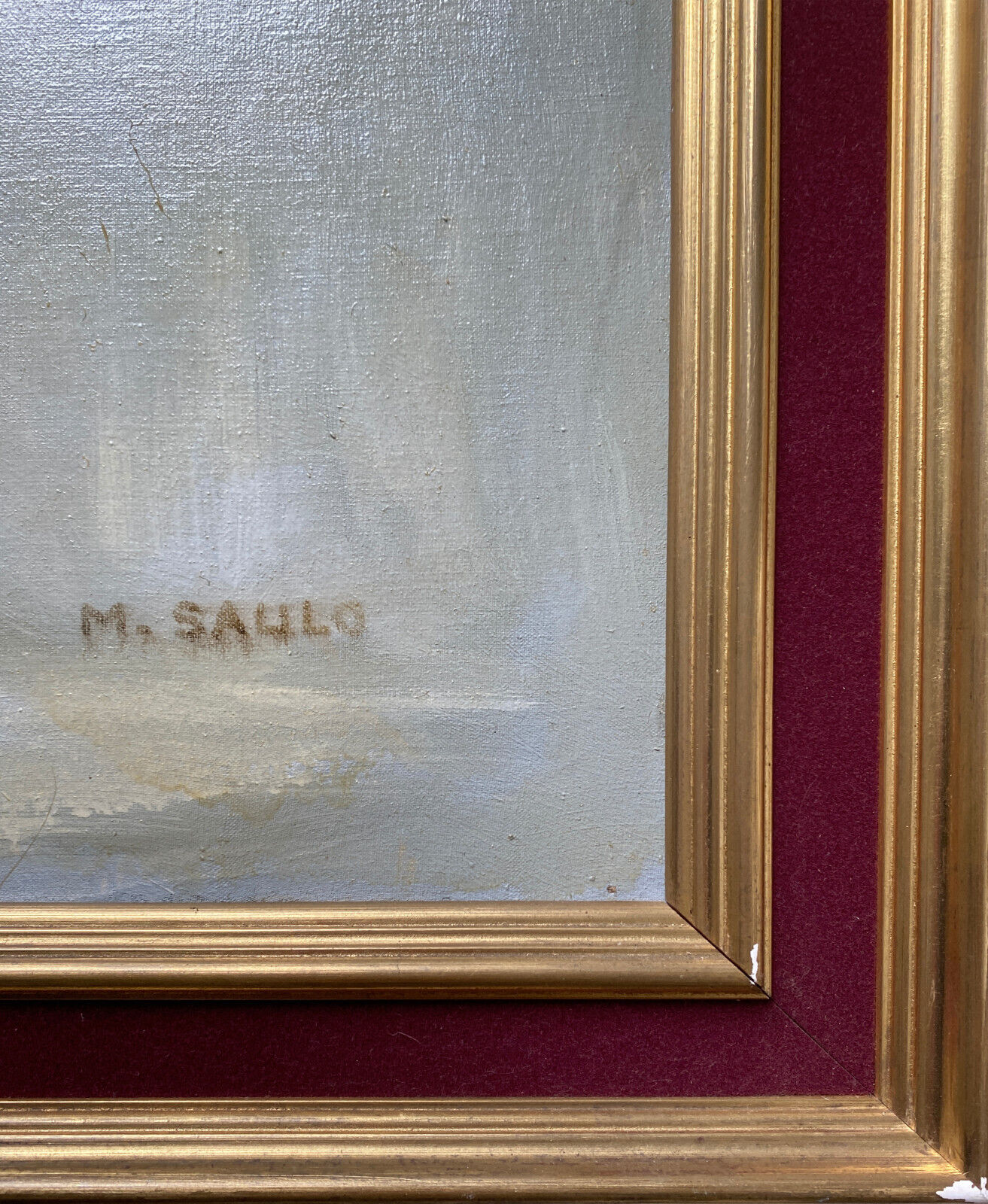 Painting "Flowers in vase" signed M. Saulo, circa 1950 frame