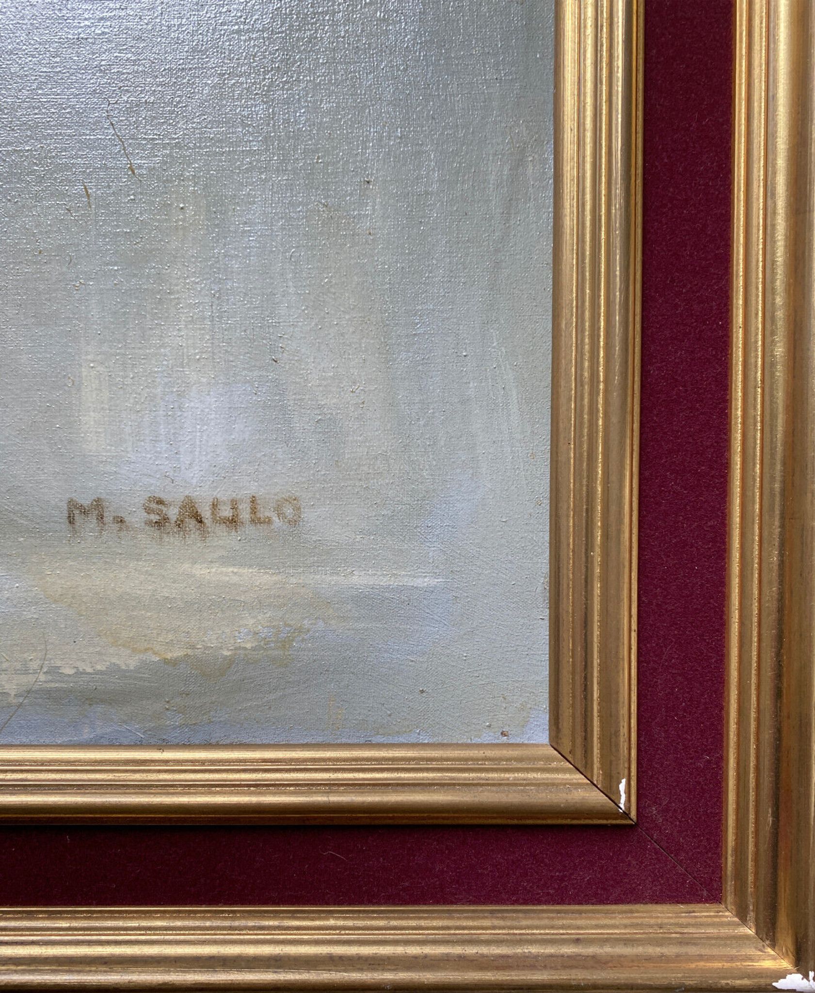Painting "Flowers in vase" signed M. Saulo, circa 1950 frame
