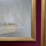 Tableau "Fleurs en vase" signé M. Saulo, vers 1950 cadre
