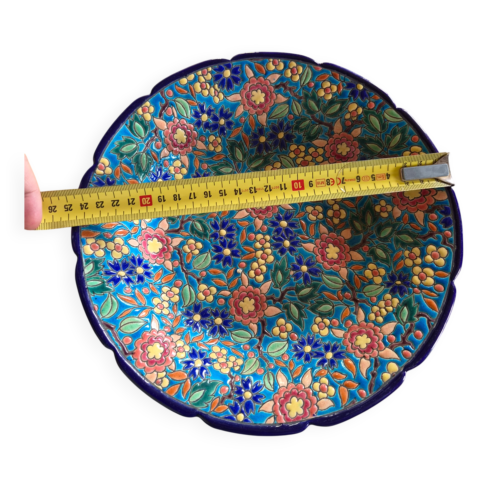 Plate in Émaux de Longwy with no cracks or chips.