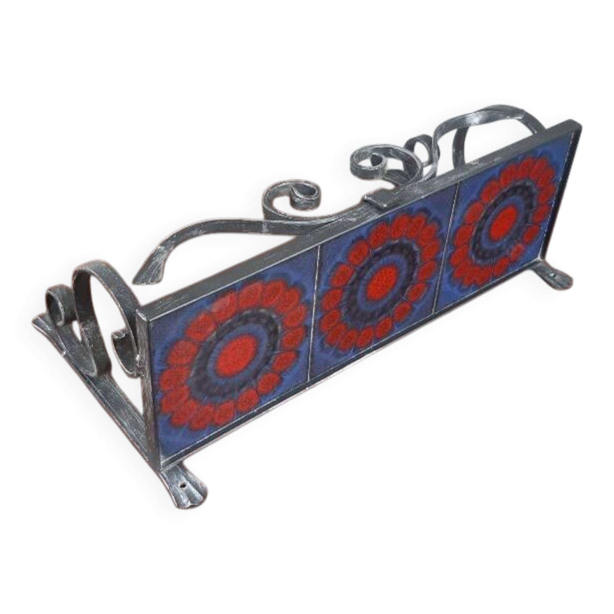 Wrought iron and ceramic shelf – Germany, 1970s