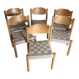 Set of 6 vintage brutalist chairs and beech and jute straps