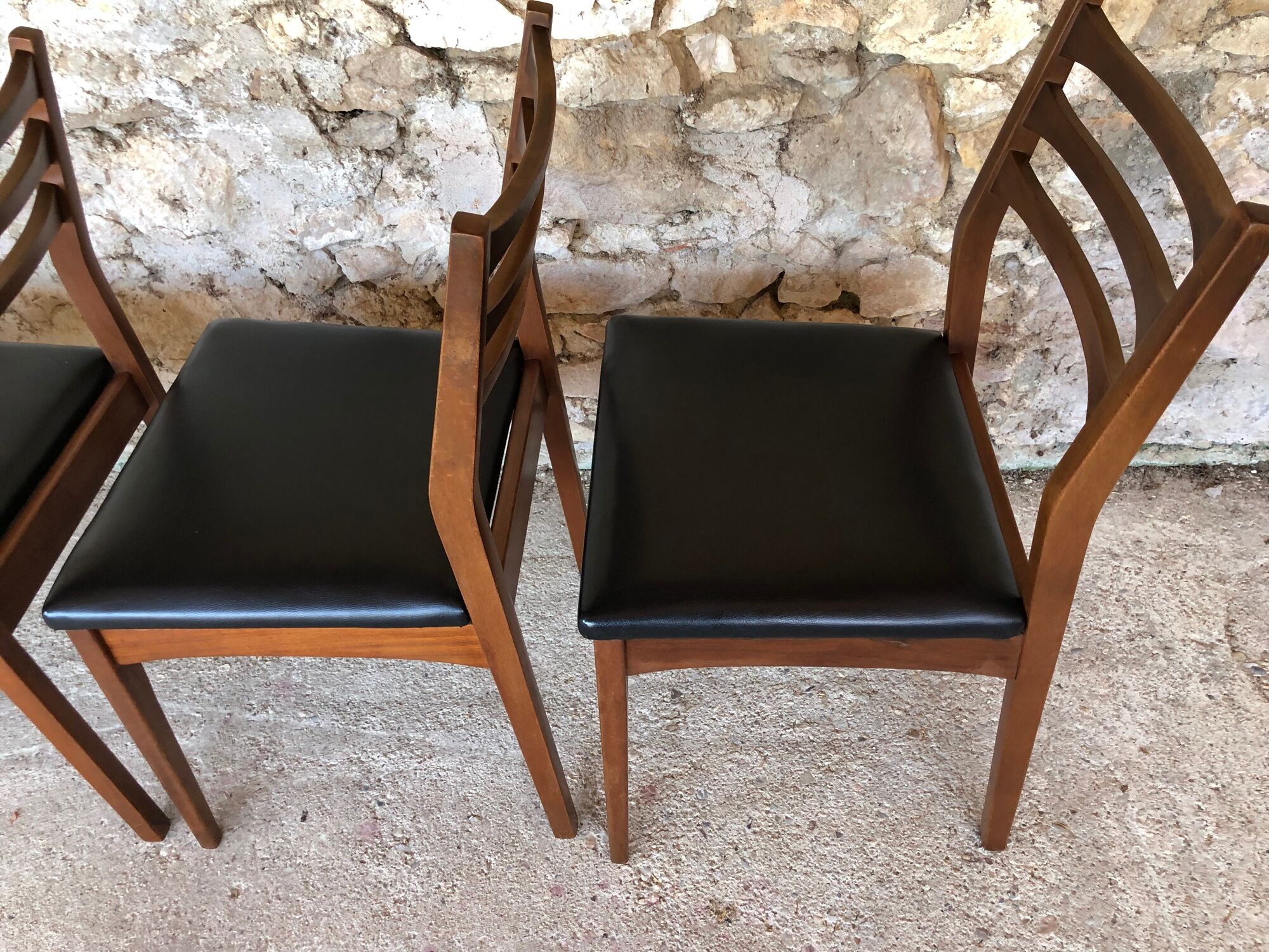 Set of 4 Scandinavian chairs teak and black skai 60s