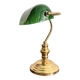 Ancien Lampe Notaire Banquier Bureau Opaline Vert Laiton Doré