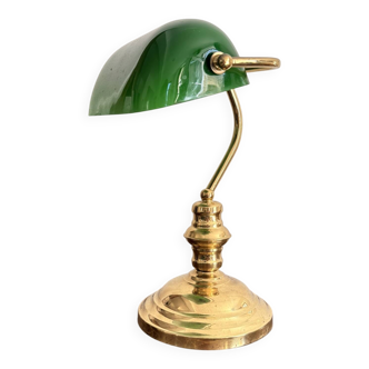 Antique Notary Banker Desk Lamp Opaline Green Gilded Brass