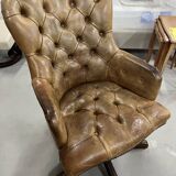 Office chair Chesterfield Gainsborough Chair swivel, in antique gold leather and mahogany