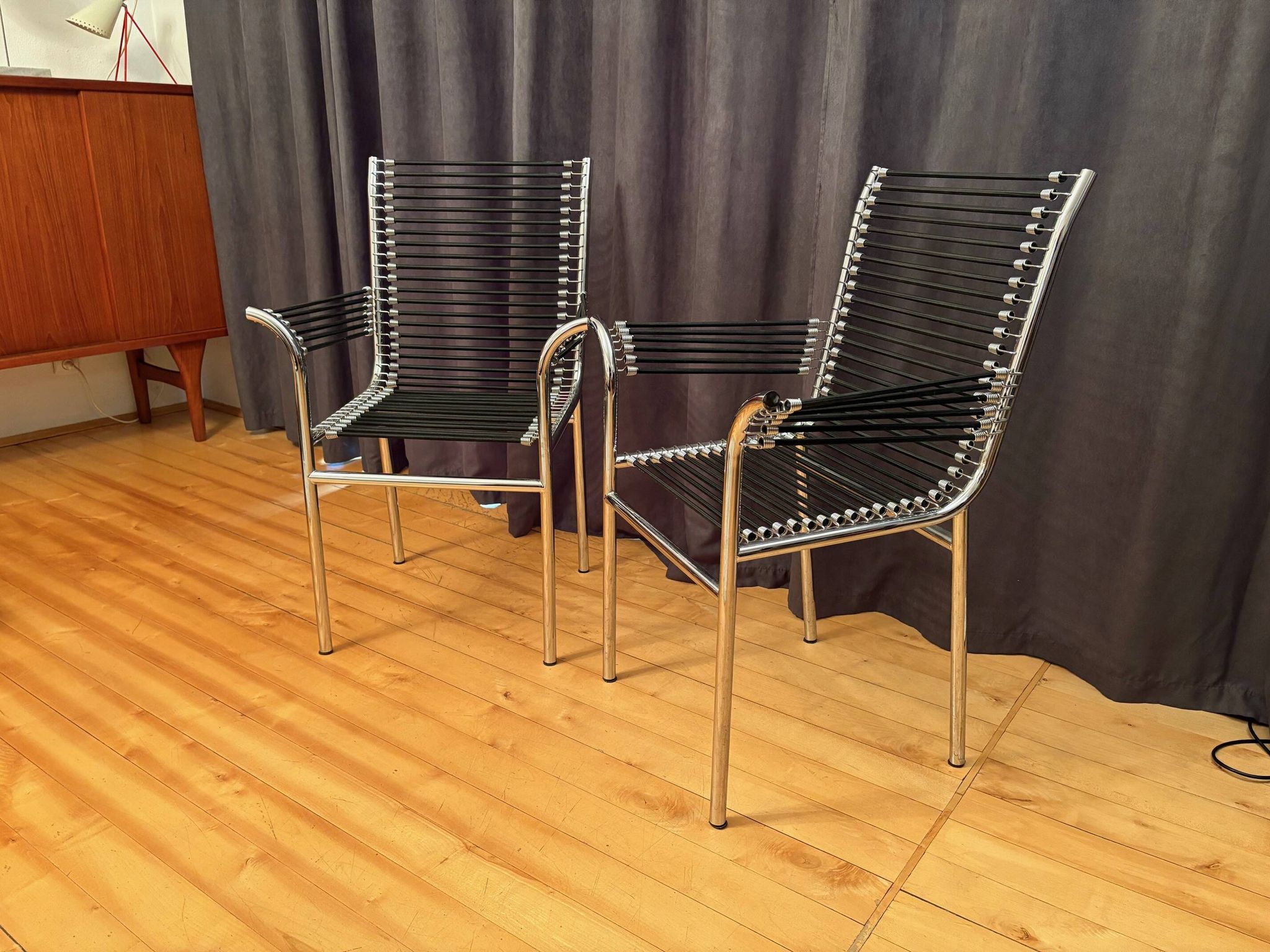 Pair of "Sandows" chairs designed by Rene Herbst, Bauhaus, France, 1980s