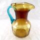 Pitcher in blown glass Portieux model Georges Sand amber and vintage blue France